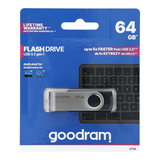 GoodRAM UTS2 64GB USB 3.2 Stick Silver/Black